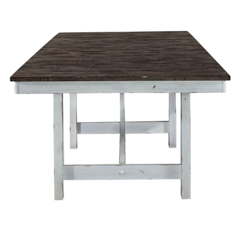 Farmhouse Two Tone Distressed White & Wood Trestle Table