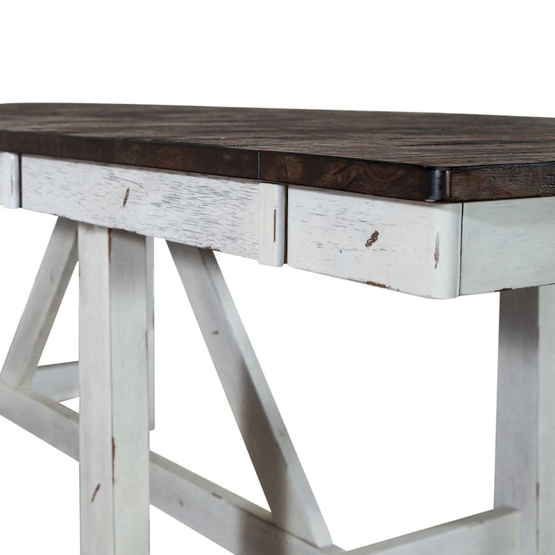 Farmhouse Two Tone Distressed White & Wood Trestle Table