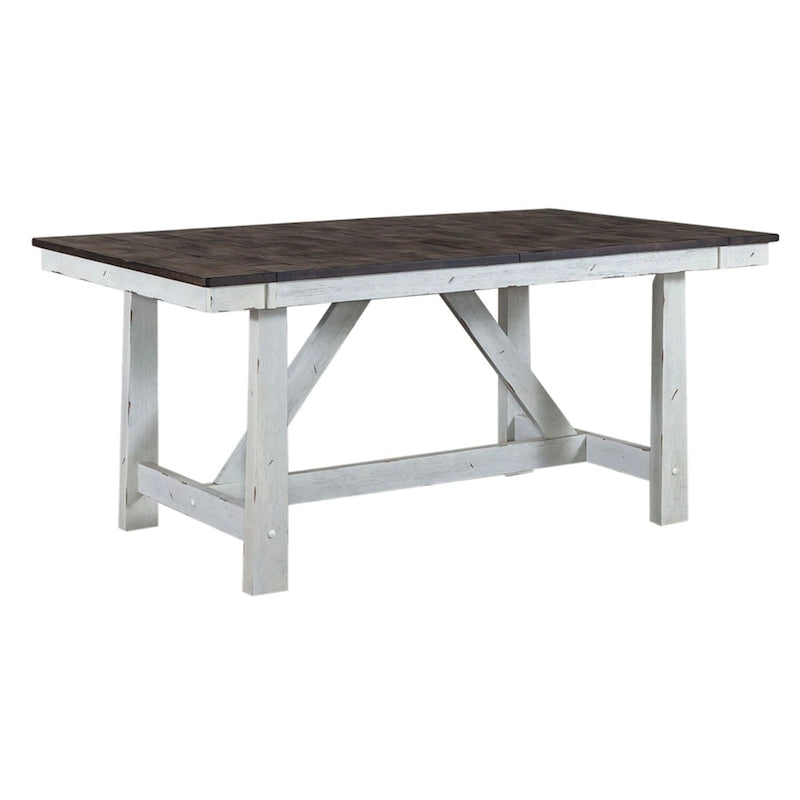 Farmhouse Two Tone Distressed White & Wood Trestle Table