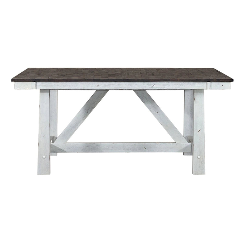 Farmhouse Two Tone Distressed White & Wood Trestle Table