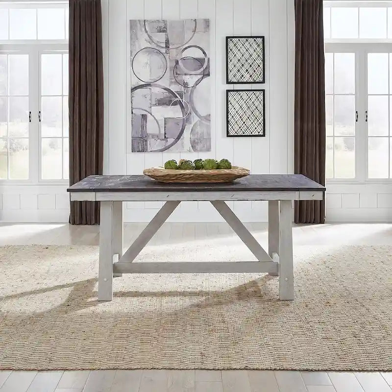 Farmhouse Two Tone Distressed White & Wood Trestle Table