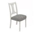 Sane 19 Inch Dining Side Chair Set of 2, Fiddleback, White Wood, Gray Linen