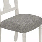 Sane 19 Inch Dining Side Chair Set of 2, Fiddleback, White Wood, Gray Linen