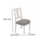 Sane 19 Inch Dining Side Chair Set of 2, Fiddleback, White Wood, Gray Linen