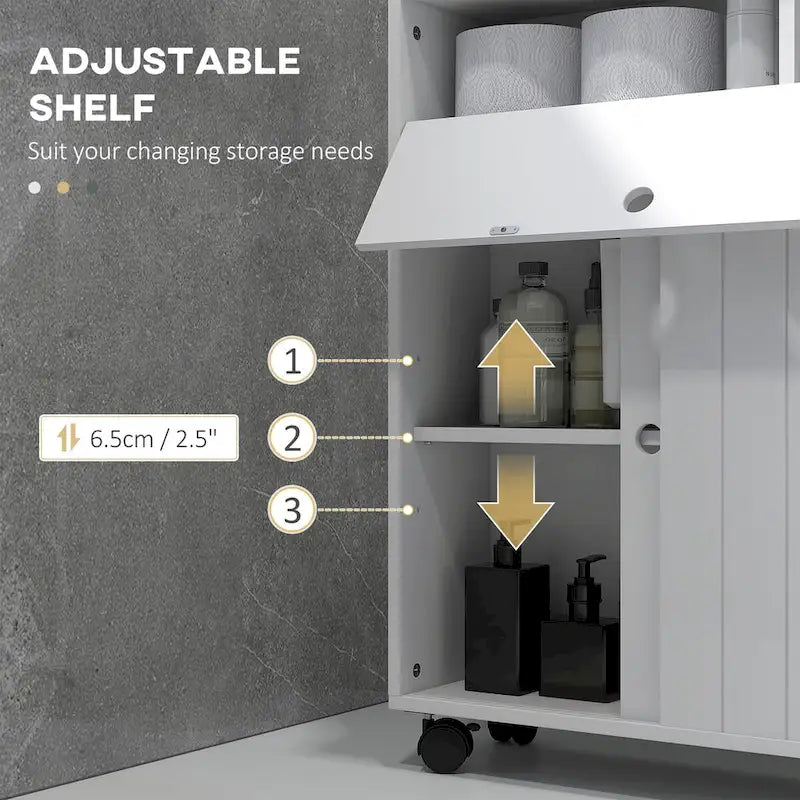 kleankin Toilet Paper Cabinet, Slim Bathroom Cabinet with 4 Rolling Wheels, Small Bathroom Storage Cabinet with Paper Holes