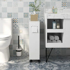 kleankin Toilet Paper Cabinet, Slim Bathroom Cabinet with 4 Rolling Wheels, Small Bathroom Storage Cabinet with Paper Holes