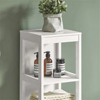 White Tall Bathroom Storage Cabinet with Shelves and Drawers