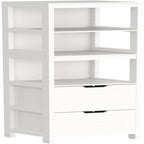 White Tall Bathroom Storage Cabinet with Shelves and Drawers