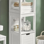 White Tall Bathroom Storage Cabinet with Shelves and Drawers