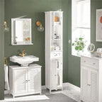 White Tall Bathroom Storage Cabinet with Shelves and Drawers