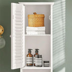 White Tall Bathroom Storage Cabinet with Shelves and Drawers