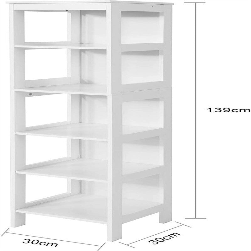 White Tall Bathroom Storage Cabinet with Shelves and Drawers
