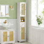 White Tall Bathroom Storage Cabinet with Shelves and Drawers