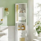 White Tall Bathroom Storage Cabinet with Shelves and Drawers