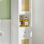White Tall Bathroom Storage Cabinet with Shelves and Drawers