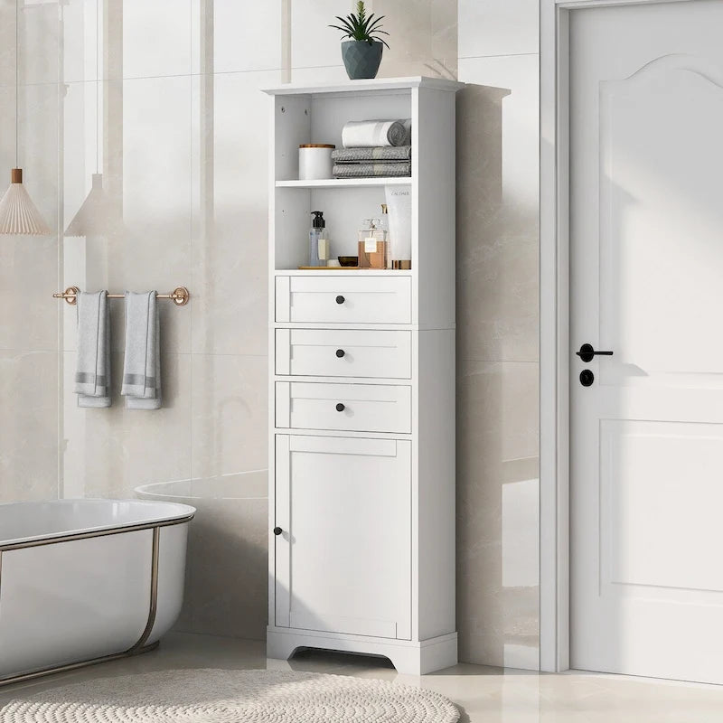 68 Tall Freestanding Bathroom Cabinet with 3 Drawers and Adjustable Shelves