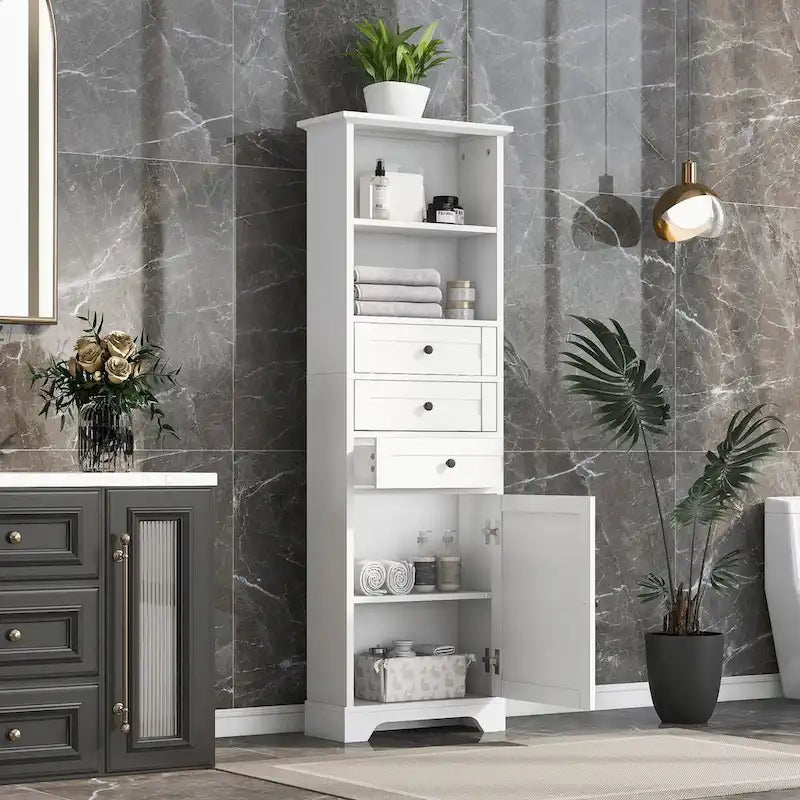 68 Tall Freestanding Bathroom Cabinet with 3 Drawers and Adjustable Shelves