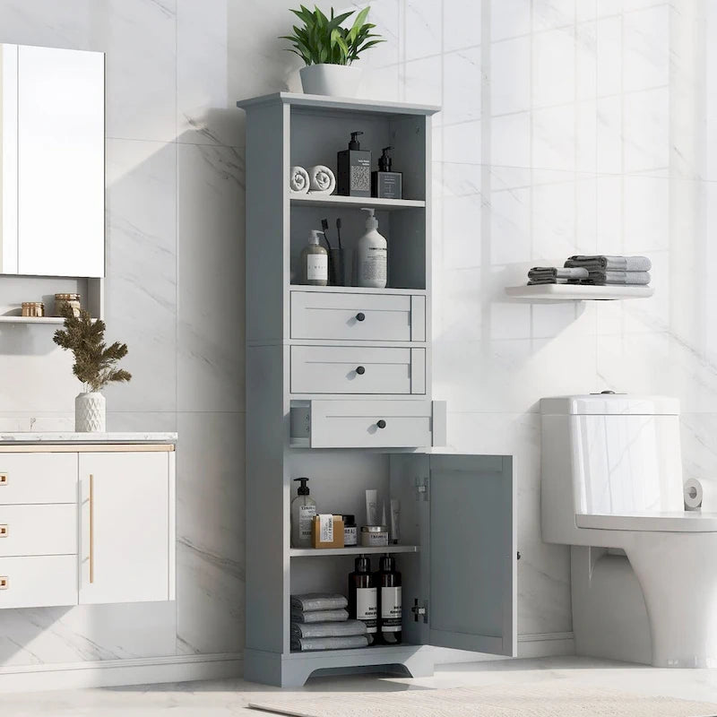 68 Tall Freestanding Bathroom Cabinet with 3 Drawers and Adjustable Shelves