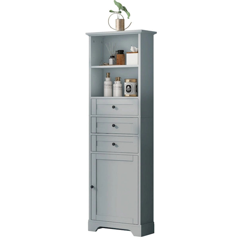 68 Tall Freestanding Bathroom Cabinet with 3 Drawers and Adjustable Shelves