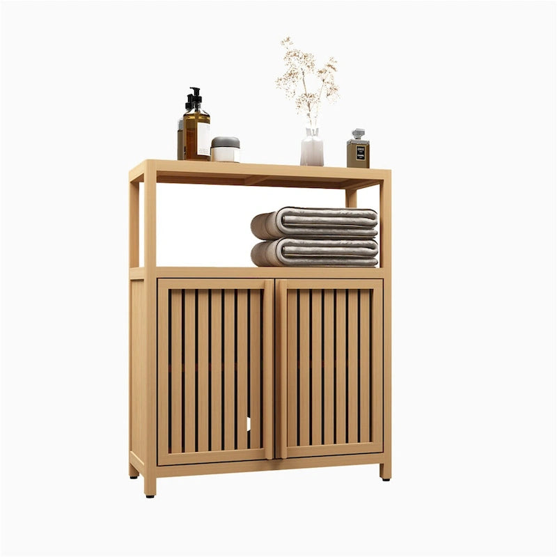 Large Capacity Bamboo Storage Cabinet With Shelves