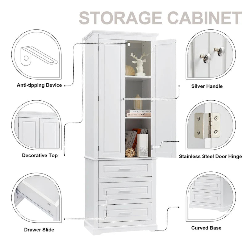 Tall Storage Cabinet with Drawers for Bathroom/Office