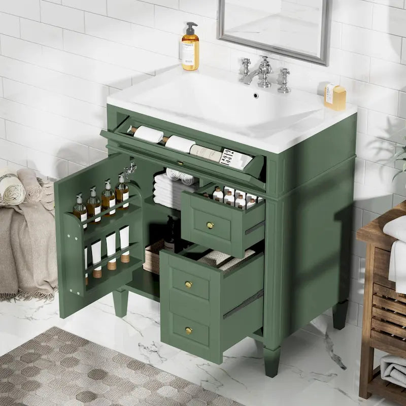 30 Bathroom Vanity with Top Sink,Bathroom Storage Cabinet with 2 Drawers and a Tip-out Drawer,Single Sink Bathroom Vanity