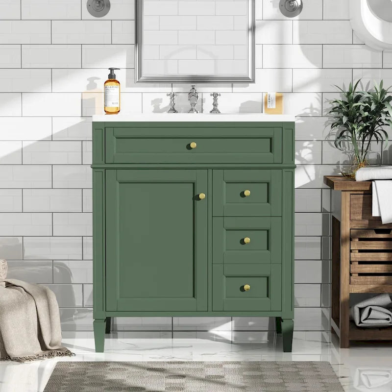 30 Bathroom Vanity with Top Sink,Bathroom Storage Cabinet with 2 Drawers and a Tip-out Drawer,Single Sink Bathroom Vanity