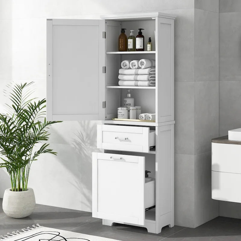20 in. W x 13 in. D x 68.1 in. H Linen Cabinet with 2-Different Size Drawers and Adjustable Shelf