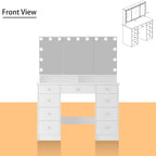 3-Mirror Vanity Table Stylish 9-Drawer Makeup Organizer Dressing Desk