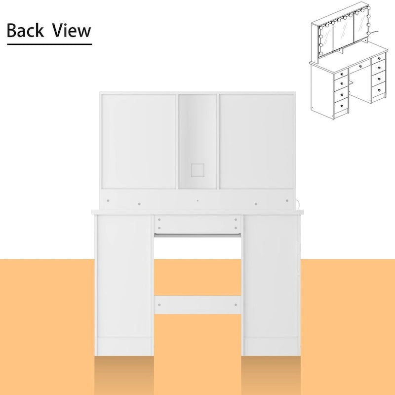 3-Mirror Vanity Table Stylish 9-Drawer Makeup Organizer Dressing Desk