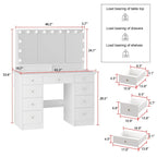 3-Mirror Vanity Table Stylish 9-Drawer Makeup Organizer Dressing Desk