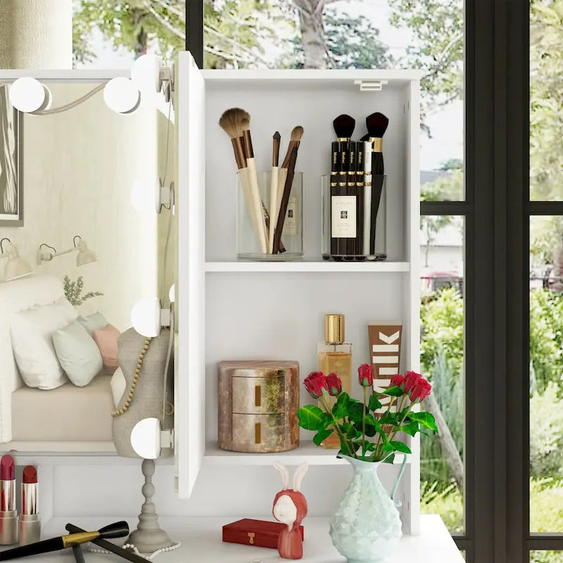 3-Mirror Vanity Table Stylish 9-Drawer Makeup Organizer Dressing Desk