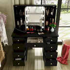 3-Mirror Vanity Table Stylish 9-Drawer Makeup Organizer Dressing Desk