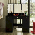3-Mirror Vanity Table Stylish 9-Drawer Makeup Organizer Dressing Desk