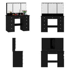 3-Mirror Vanity Table Stylish 9-Drawer Makeup Organizer Dressing Desk