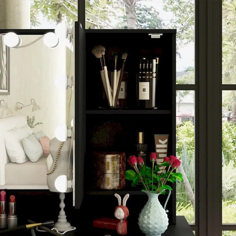 3-Mirror Vanity Table Stylish 9-Drawer Makeup Organizer Dressing Desk