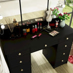 3-Mirror Vanity Table Stylish 9-Drawer Makeup Organizer Dressing Desk
