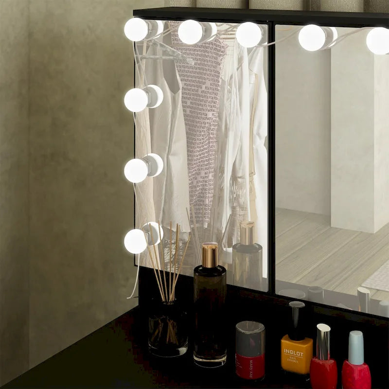 3-Mirror Vanity Table Stylish 9-Drawer Makeup Organizer Dressing Desk