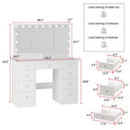 3-Mirror Vanity Table Stylish 9-Drawer Makeup Organizer Dressing Desk