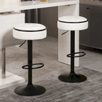 Round Storage Bar Stool Set of 2,Faux Leather Height Adjustable Barstool, 360Counter Height Swivel Stool