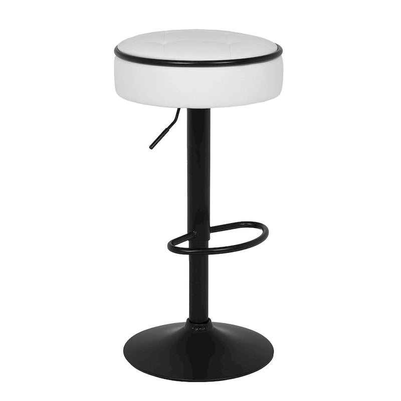 Round Storage Bar Stool Set of 2,Faux Leather Height Adjustable Barstool, 360Counter Height Swivel Stool