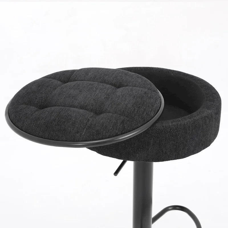 Round Storage Bar Stool Set of 2,Faux Leather Height Adjustable Barstool, 360Counter Height Swivel Stool