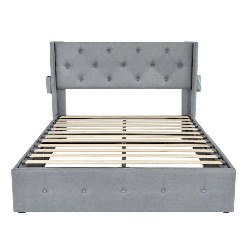 Full Size Bed Frame with Gas Lift Storage Bed and USB Ports