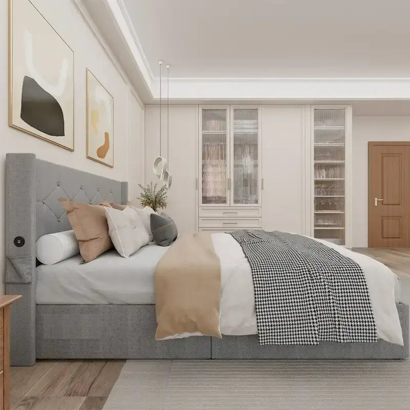 Full Size Bed Frame with Gas Lift Storage Bed and USB Ports