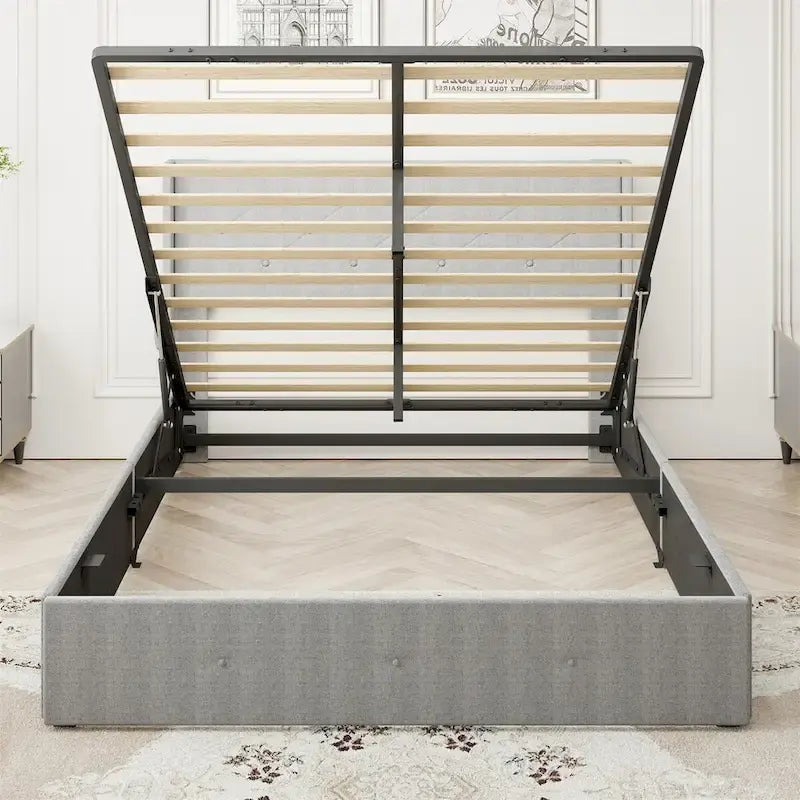 Full Size Bed Frame with Gas Lift Storage Bed and USB Ports