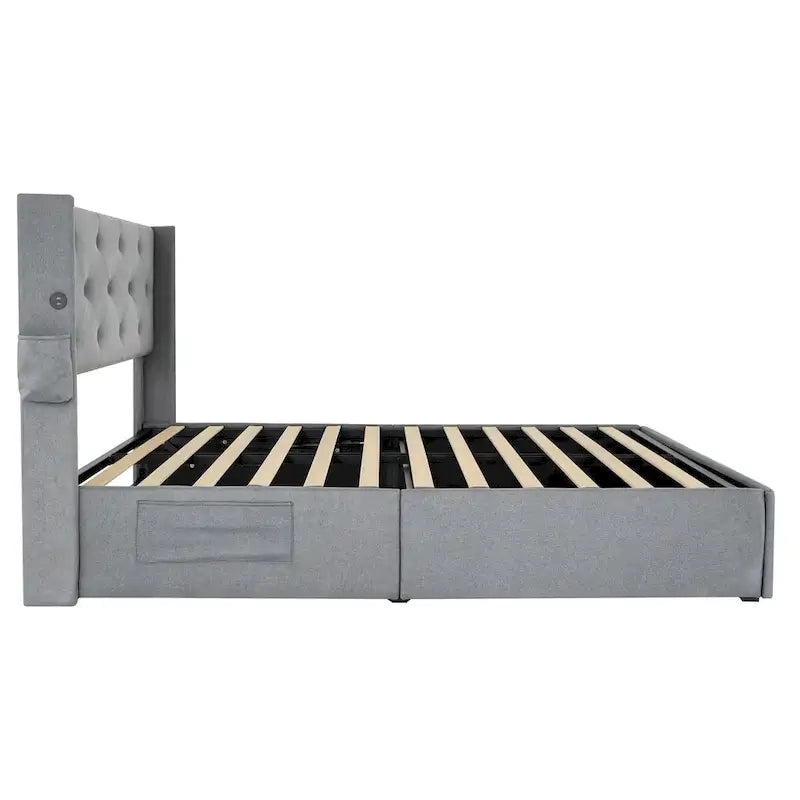 Full Size Bed Frame with Gas Lift Storage Bed and USB Ports