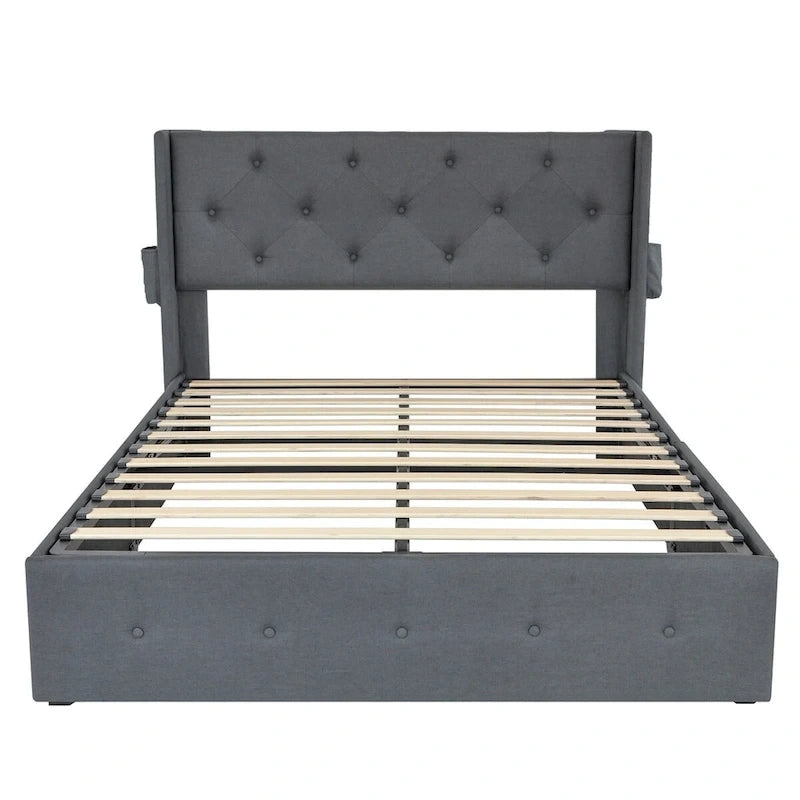 Full Size Bed Frame with Gas Lift Storage Bed and USB Ports