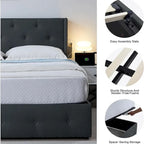 Full Size Bed Frame with Gas Lift Storage Bed and USB Ports
