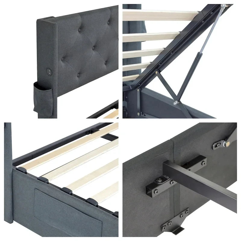 Full Size Bed Frame with Gas Lift Storage Bed and USB Ports