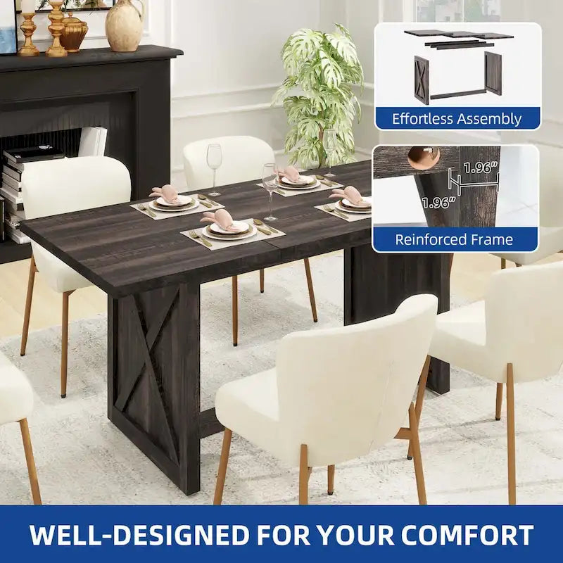 Moasis Rustic Style Wood Dinner Table 70.8 Large Farmhouse Kitchen Dining Room Table for 6 to 8 People